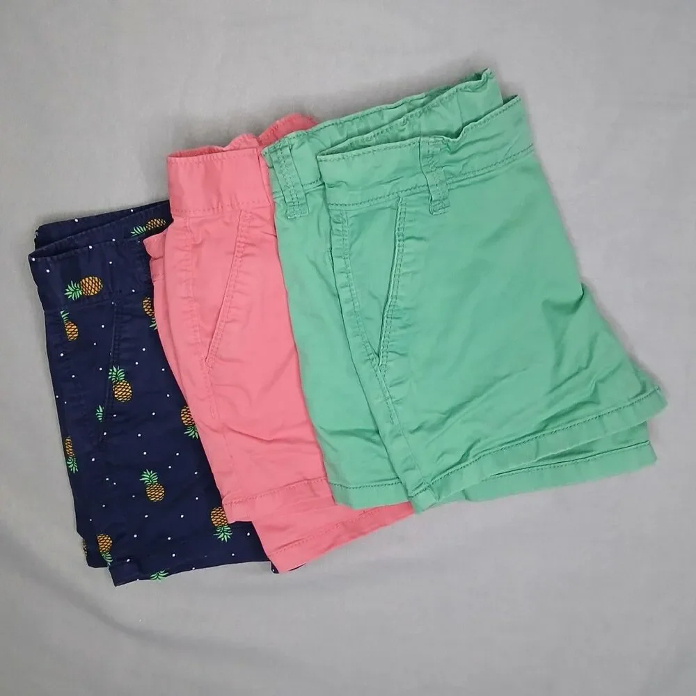 3 Old Navy Chino Shorts Set Bundle Adjstbl Waist Pockets Stretch Cotton Girls 10
